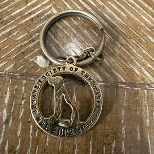 Vintage Humane‎ Society Key Chain 2002 Cat Dog Rescue Gold Tone Round
